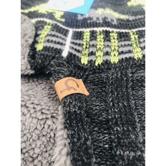 Cold Front Beanie Hat Boys Size 4-7 Dinosaur Faux Fur Gray Green Ear Flap - Picture 4 of 5